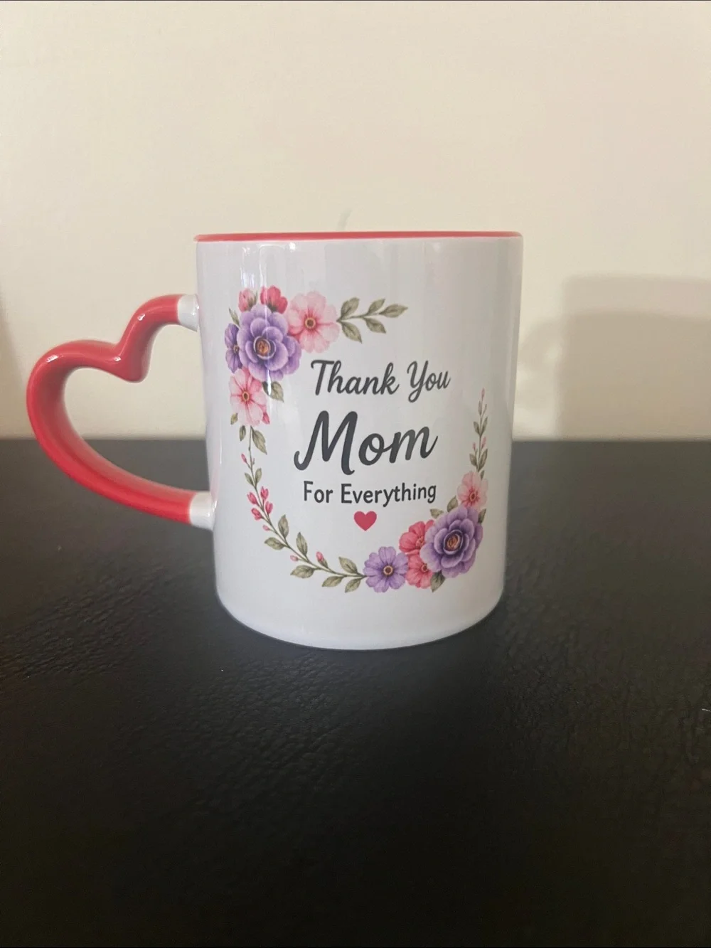 Heart-Handle 'Thank You Mom' Floral Mug - Red & White